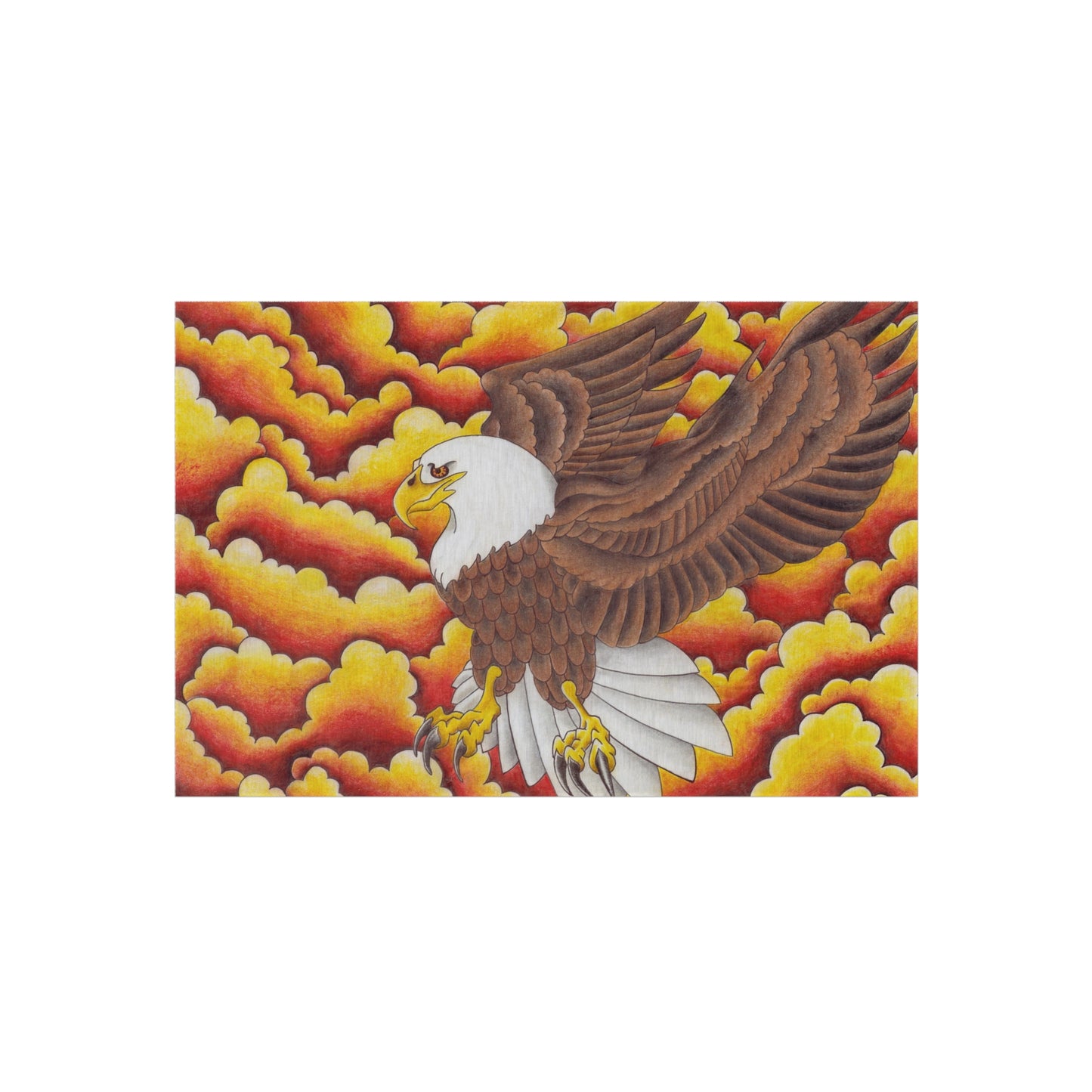Eagle Print Outdoor Rug, Bohemian Area Mat, Patio Decor, Camping Accessory, Porch Rug, Wild Nature Inspired Home Decor