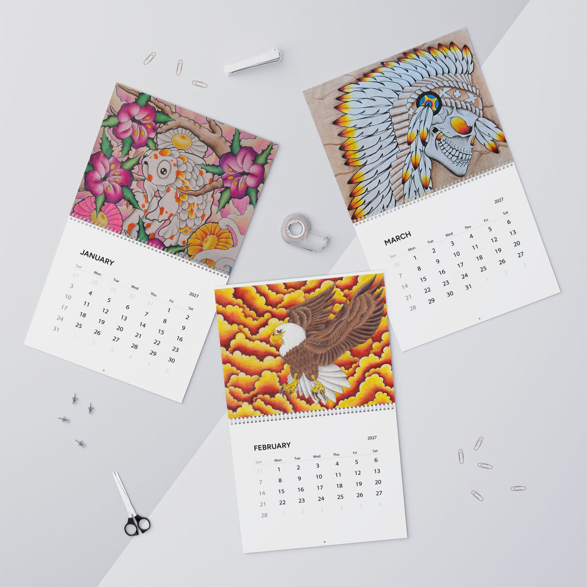 Koi & Dragon 2027 Wall Calendar — Colorful Asian-Inspired Art Monthly Planner