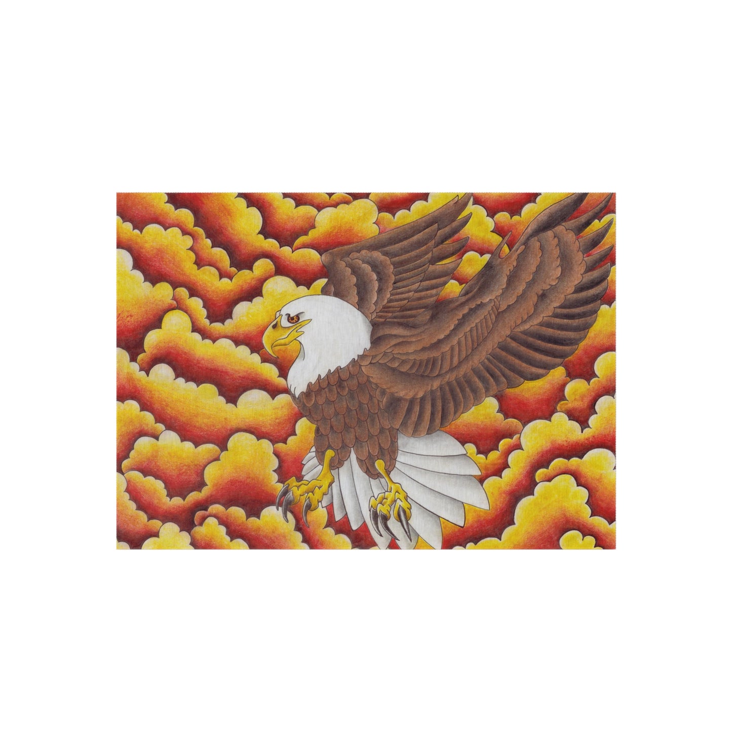 Eagle Print Outdoor Rug, Bohemian Area Mat, Patio Decor, Camping Accessory, Porch Rug, Wild Nature Inspired Home Decor