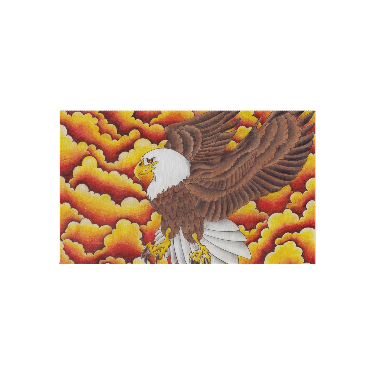 Eagle Print Outdoor Rug, Bohemian Area Mat, Patio Decor, Camping Accessory, Porch Rug, Wild Nature Inspired Home Decor