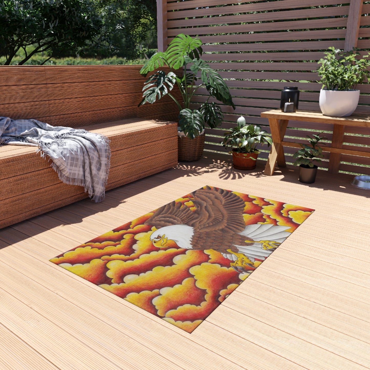 Eagle Print Outdoor Rug, Bohemian Area Mat, Patio Decor, Camping Accessory, Porch Rug, Wild Nature Inspired Home Decor