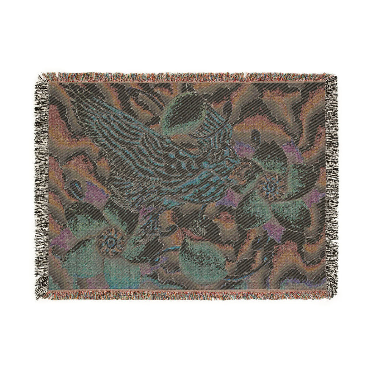 Floral Bird Woven Blanket — Vintage Botanical Throw for Living Room & Gift