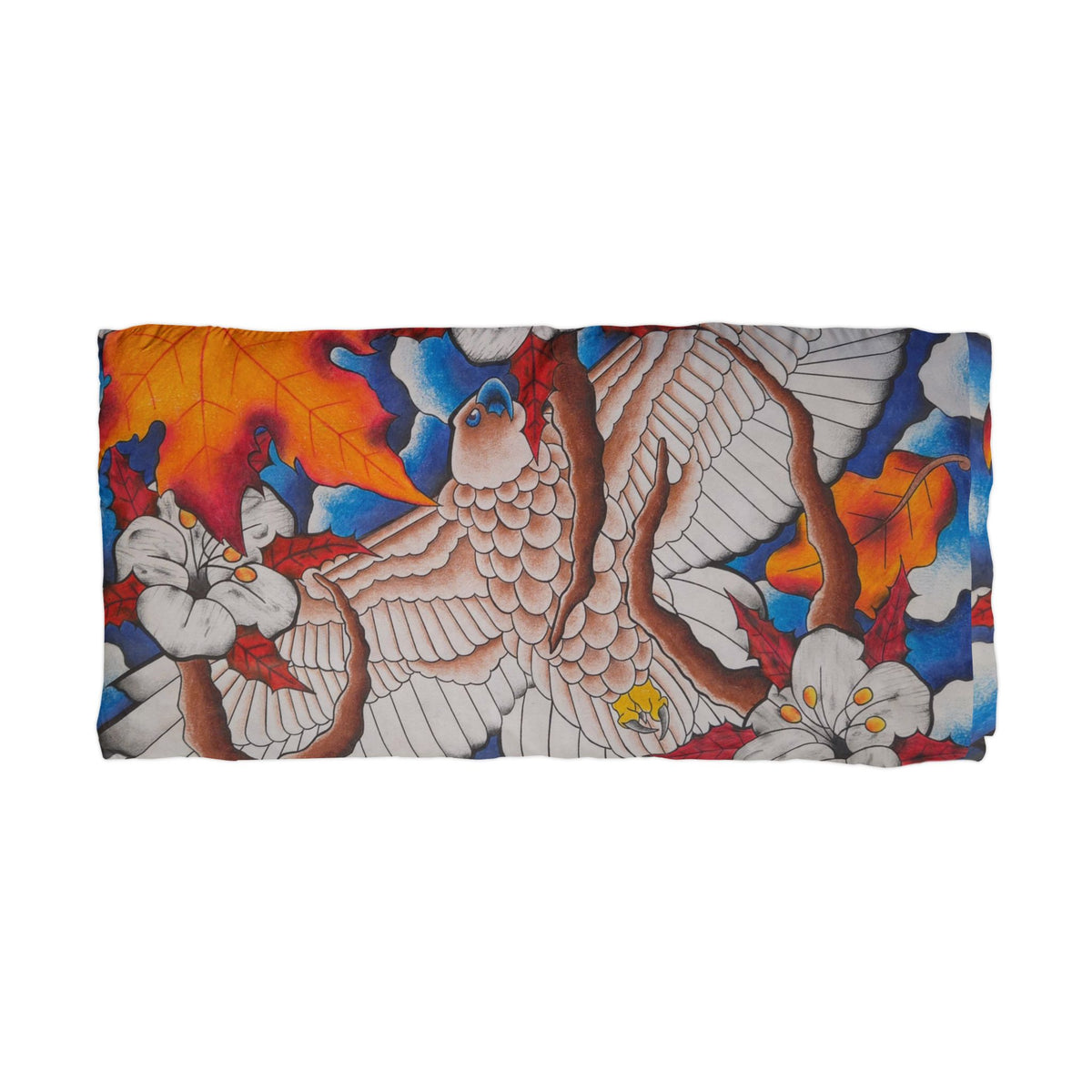 Autumn Hawk Microfiber Pillowcase — Vibrant Floral & Bird Double-Sided Print