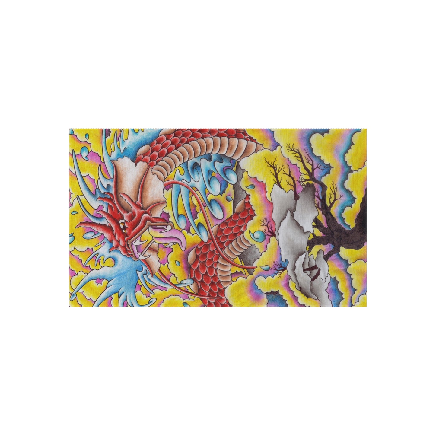 Dragon Print Outdoor Rug, Bohemian Area Mat, Patio Decor, Camping Accessory, Porch Rug, Wild Nature Inspired Home Decor