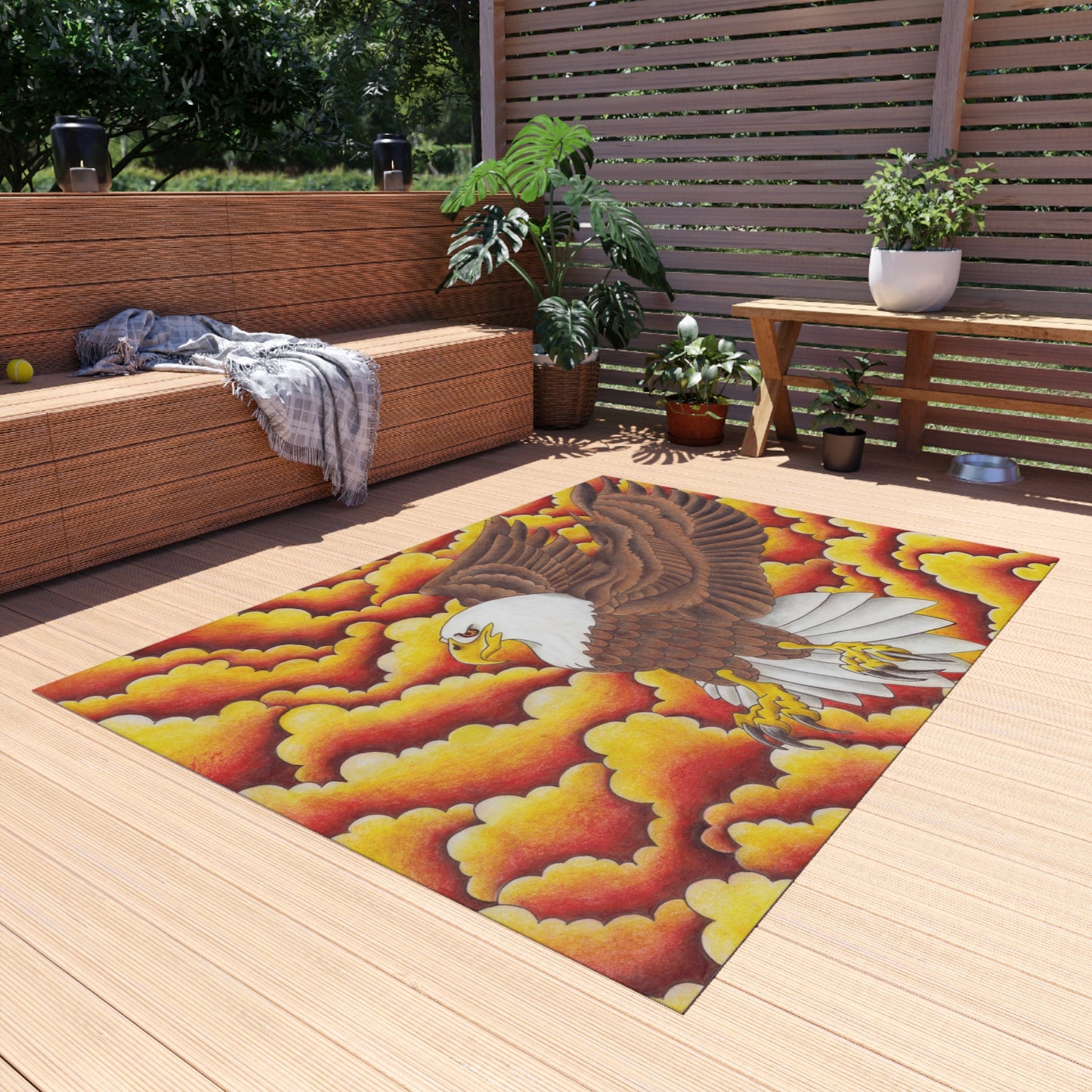 Eagle Print Outdoor Rug, Bohemian Area Mat, Patio Decor, Camping Accessory, Porch Rug, Wild Nature Inspired Home Decor