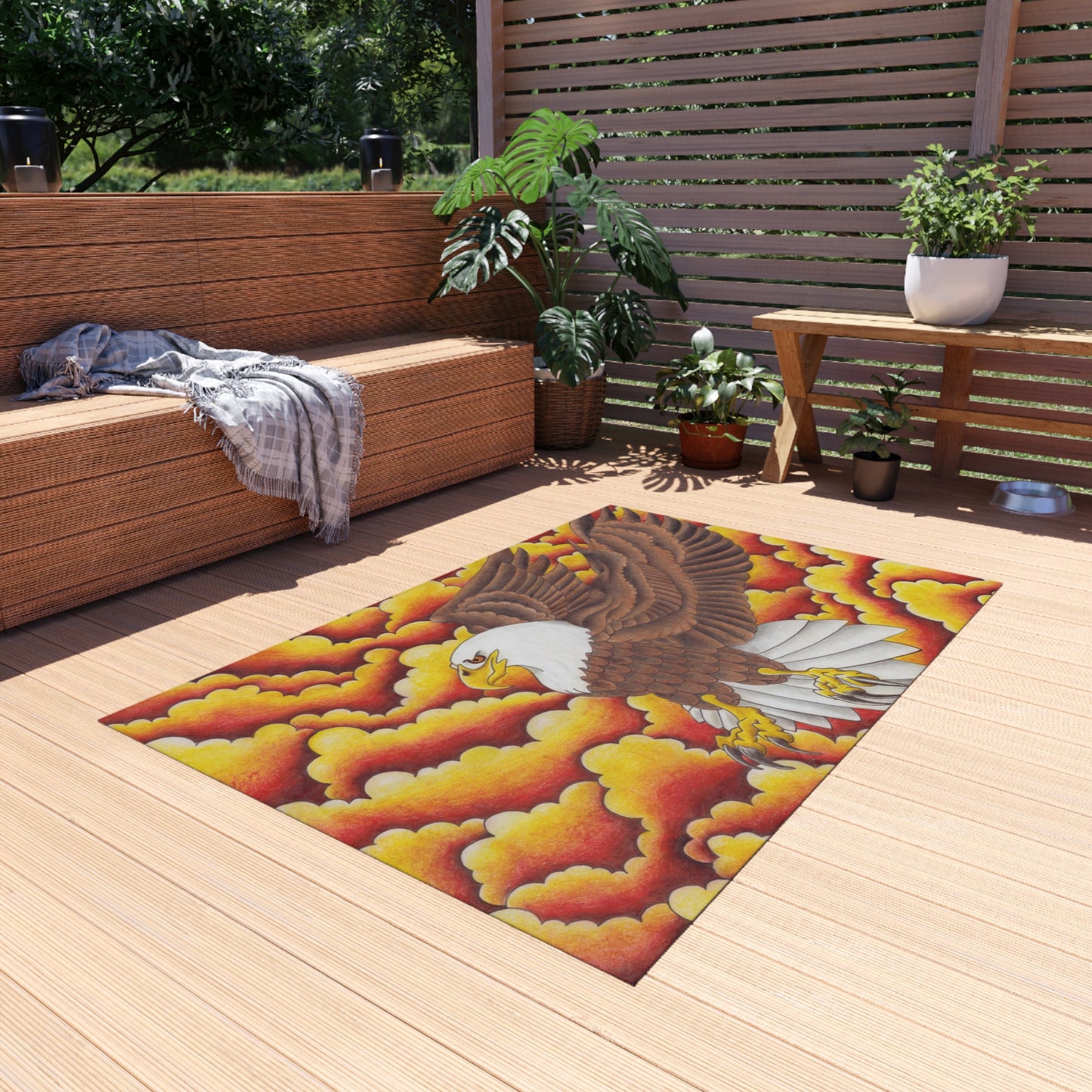 Eagle Print Outdoor Rug, Bohemian Area Mat, Patio Decor, Camping Accessory, Porch Rug, Wild Nature Inspired Home Decor