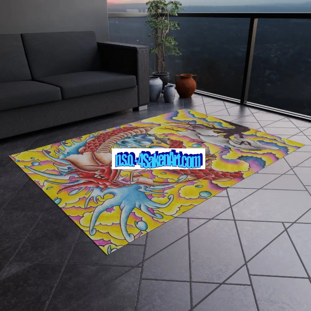 Dragon Print Outdoor Rug Bohemian Area Mat Patio Decor Camping Accessory Porch Rug Wild Nature Inspired Home Decor Home