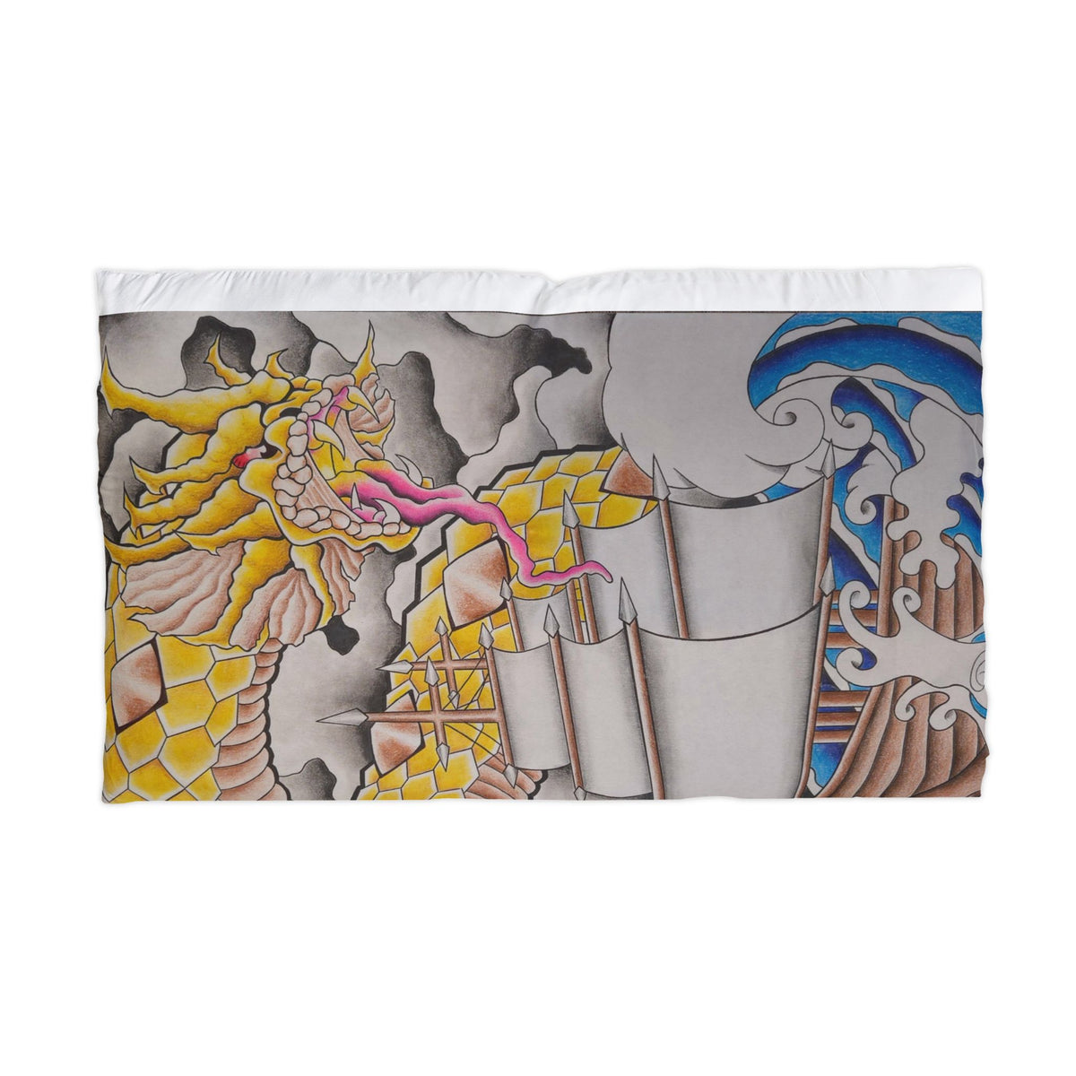 Dragon Tattoo Pillowcase — Yellow Japanese Wave Microfiber Pillowcase