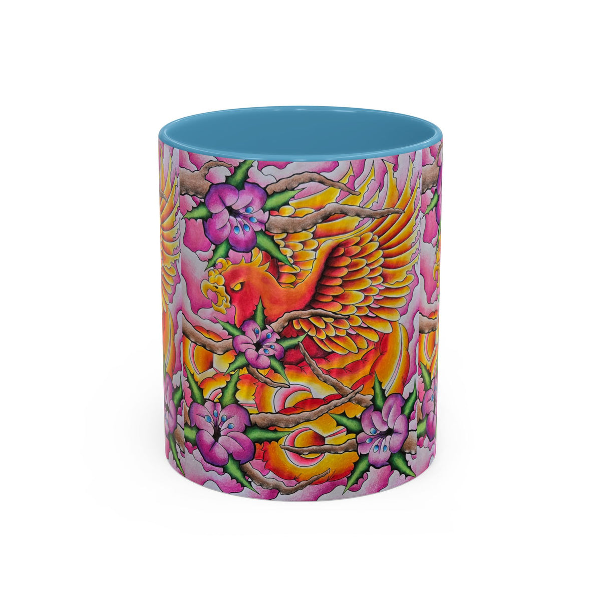Phoenix Floral Coffee Mug — Colorful Tattoo-Style Ceramic Accent Mug