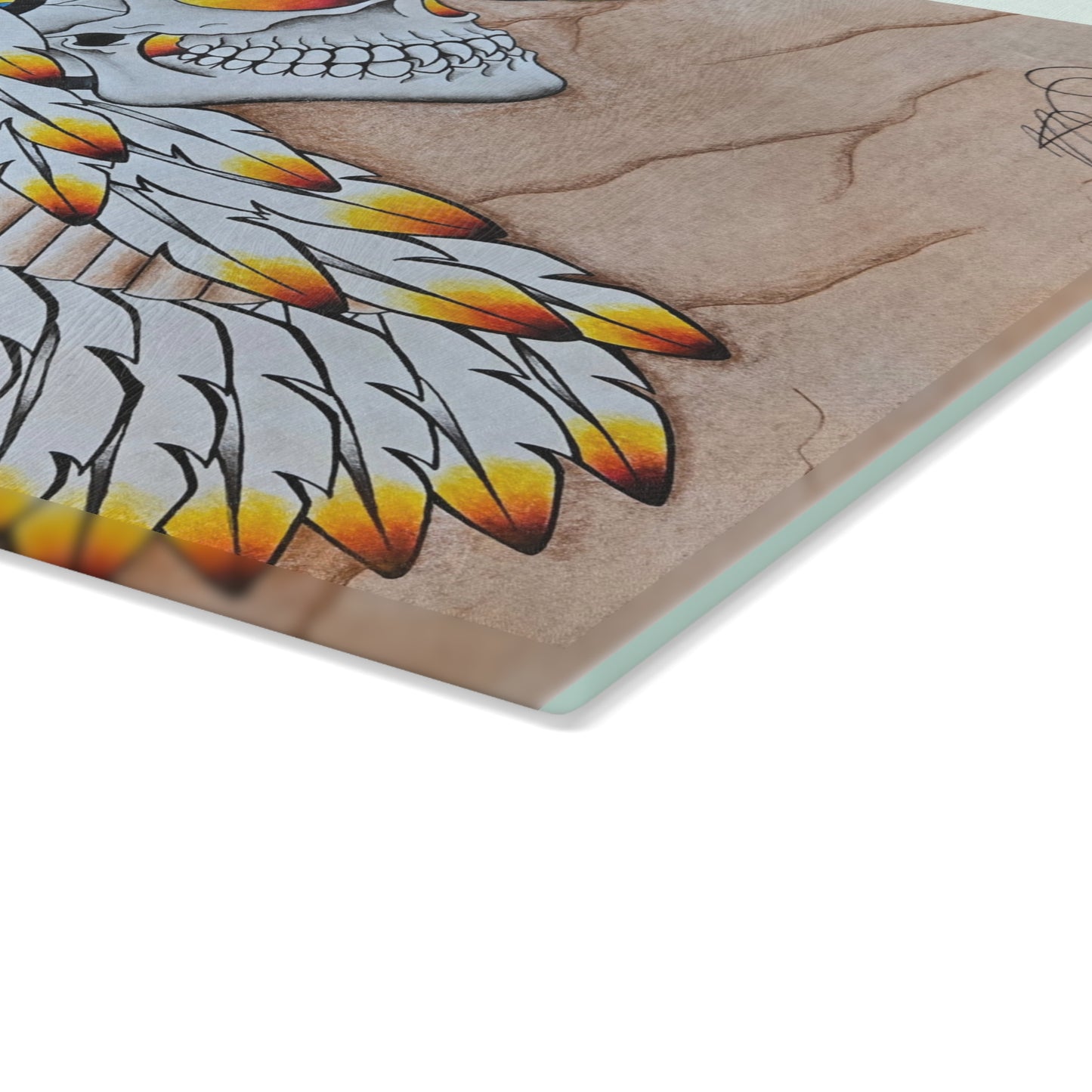 Chief Skull Glass Cutting Board — Decorative Glass Chopping Board with Skull Design