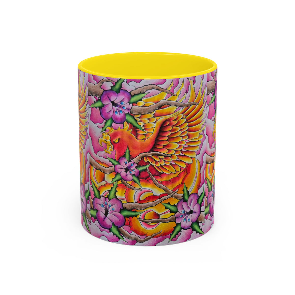 Phoenix Floral Coffee Mug — Colorful Tattoo-Style Ceramic Accent Mug