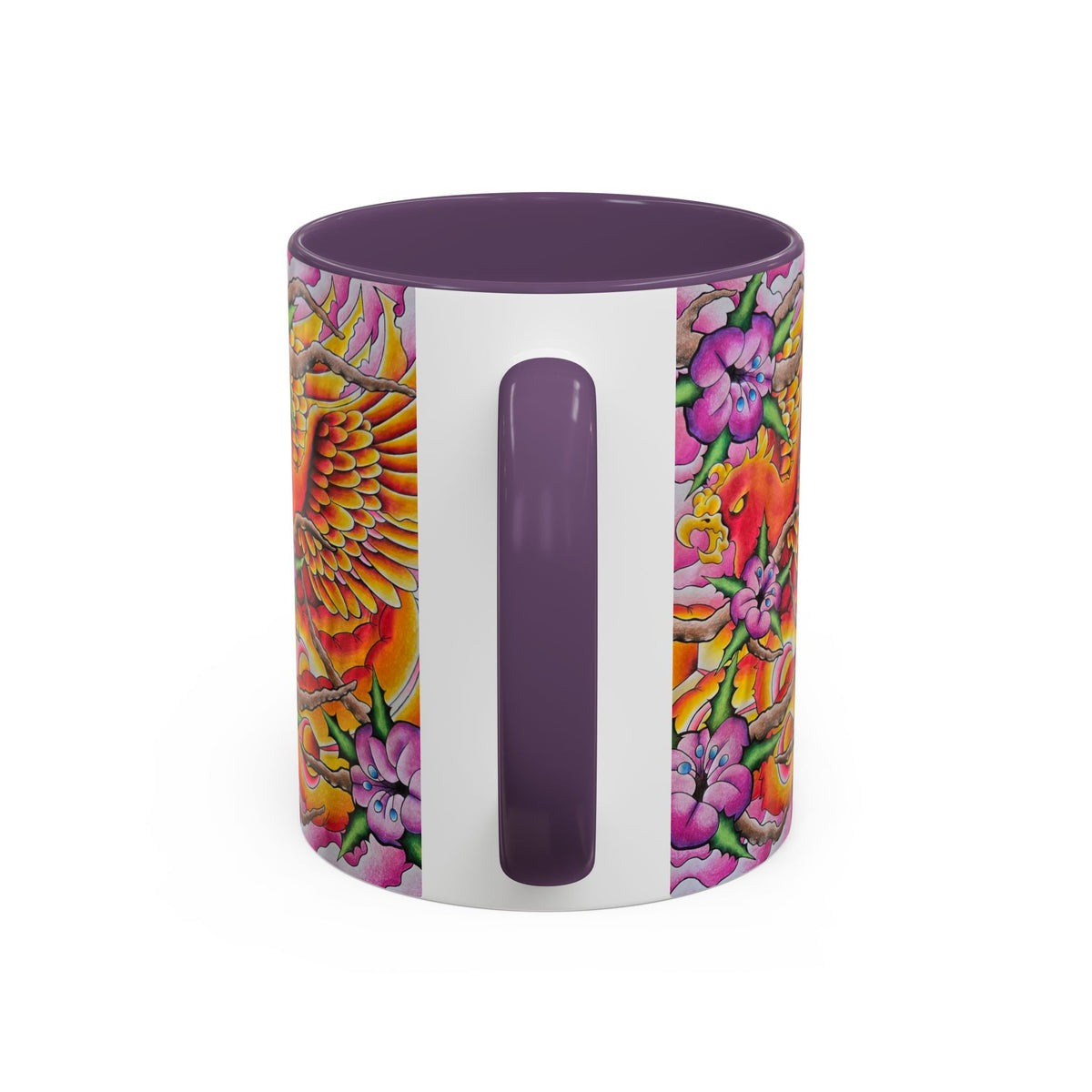 Phoenix Floral Coffee Mug — Colorful Tattoo-Style Ceramic Accent Mug