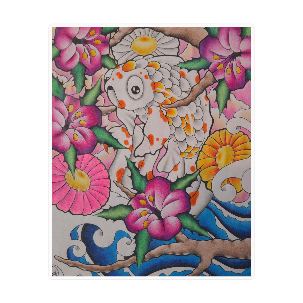 Koi & Cherry Blossom Vinyl Sticker — Kiss-Cut Decorative Decal