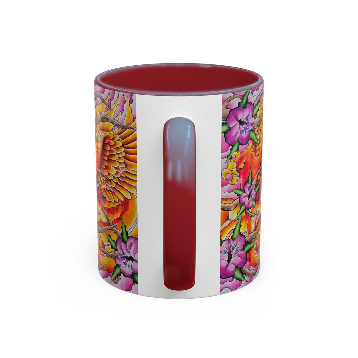 Phoenix Floral Coffee Mug — Colorful Tattoo-Style Ceramic Accent Mug