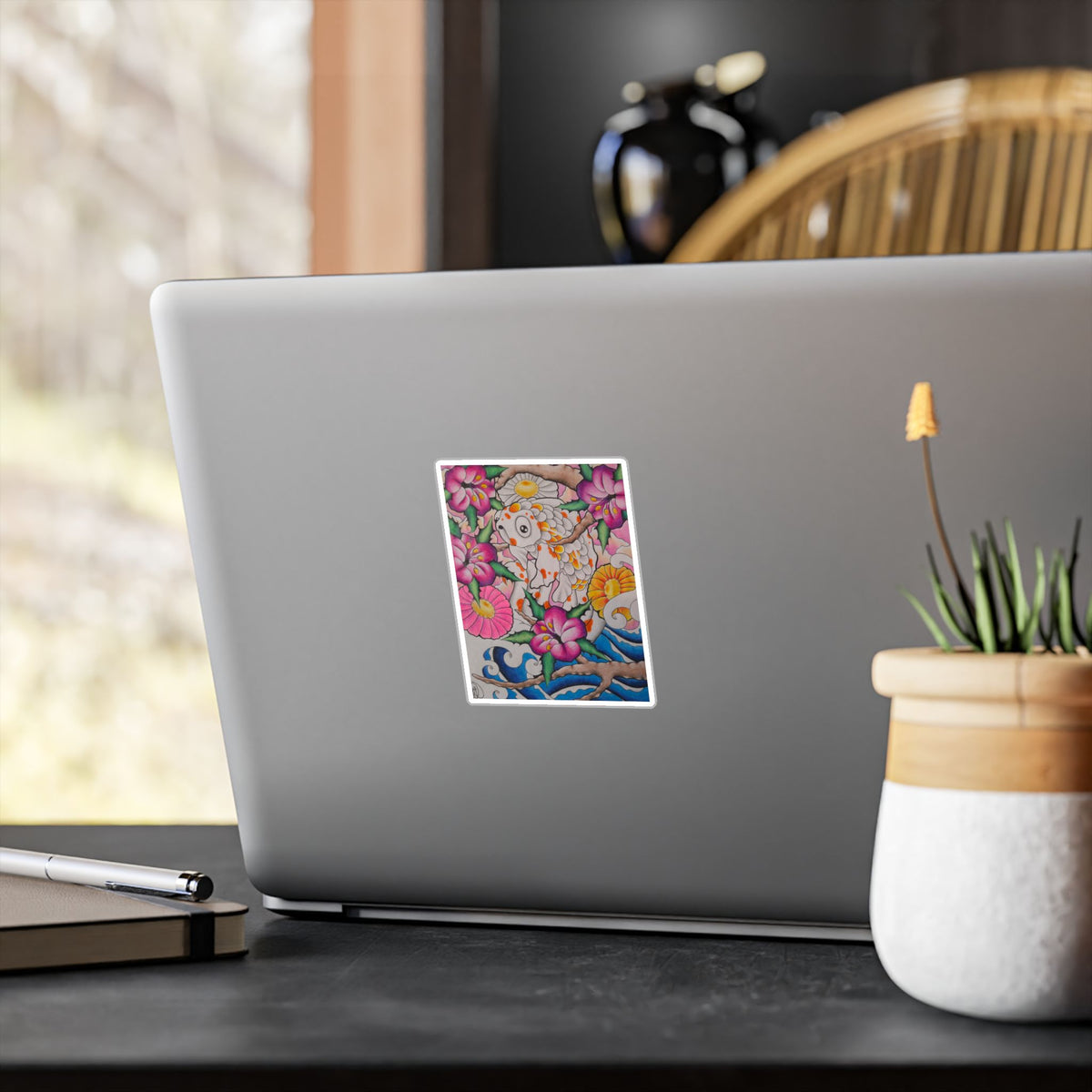 Koi & Cherry Blossom Vinyl Sticker — Kiss-Cut Decorative Decal