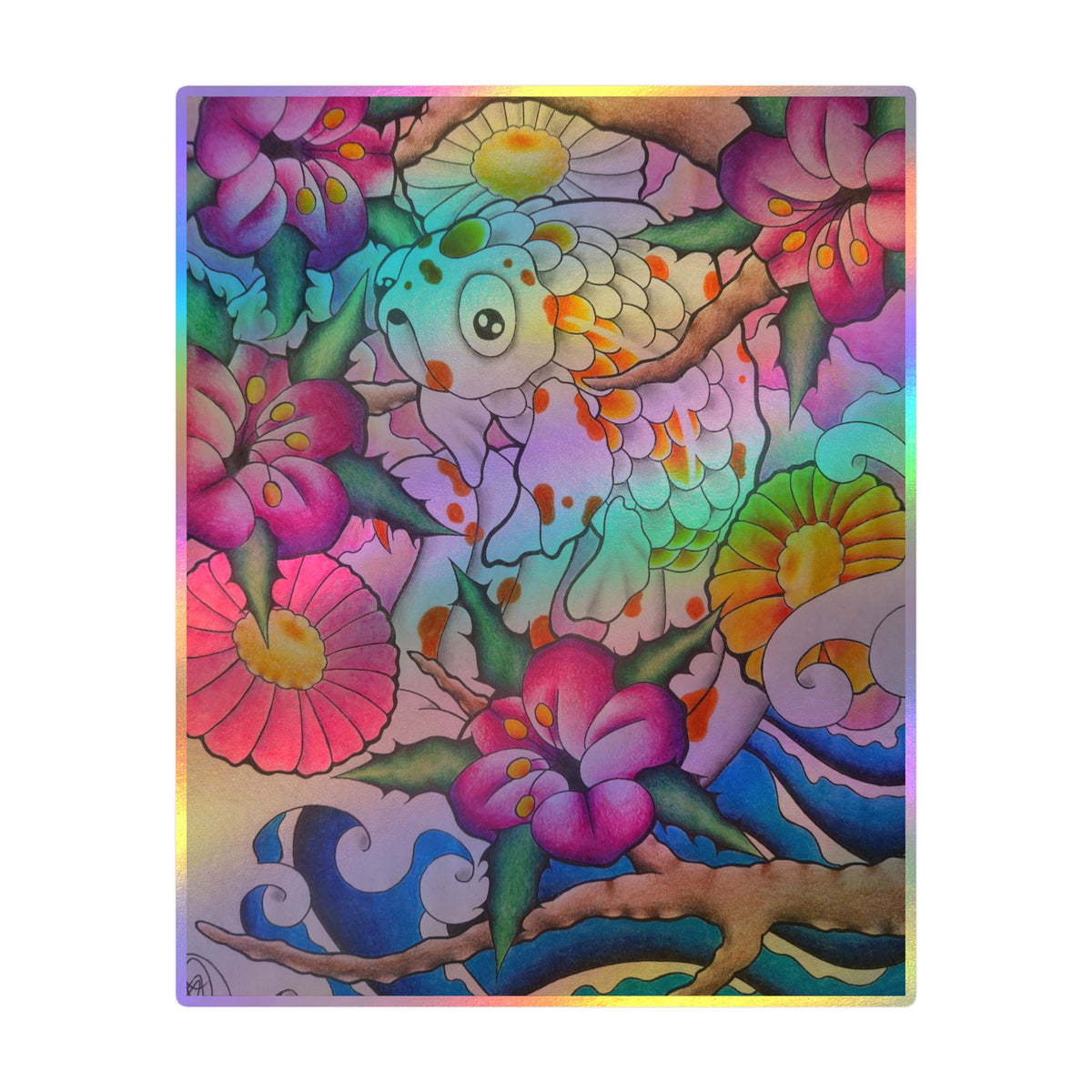 Koi & Cherry Blossom Vinyl Sticker — Kiss-Cut Decorative Decal