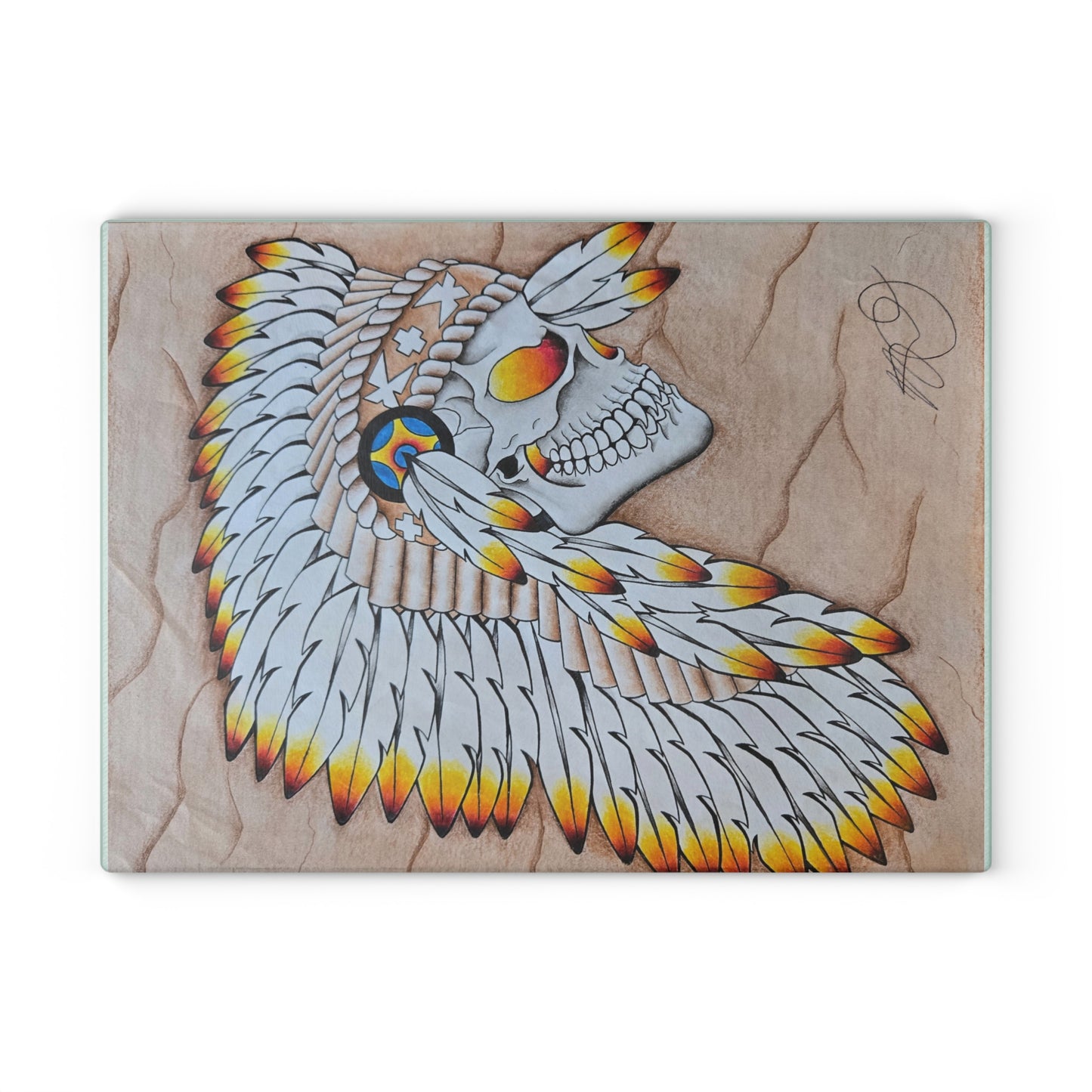 Chief Skull Glass Cutting Board — Decorative Glass Chopping Board with Skull Design