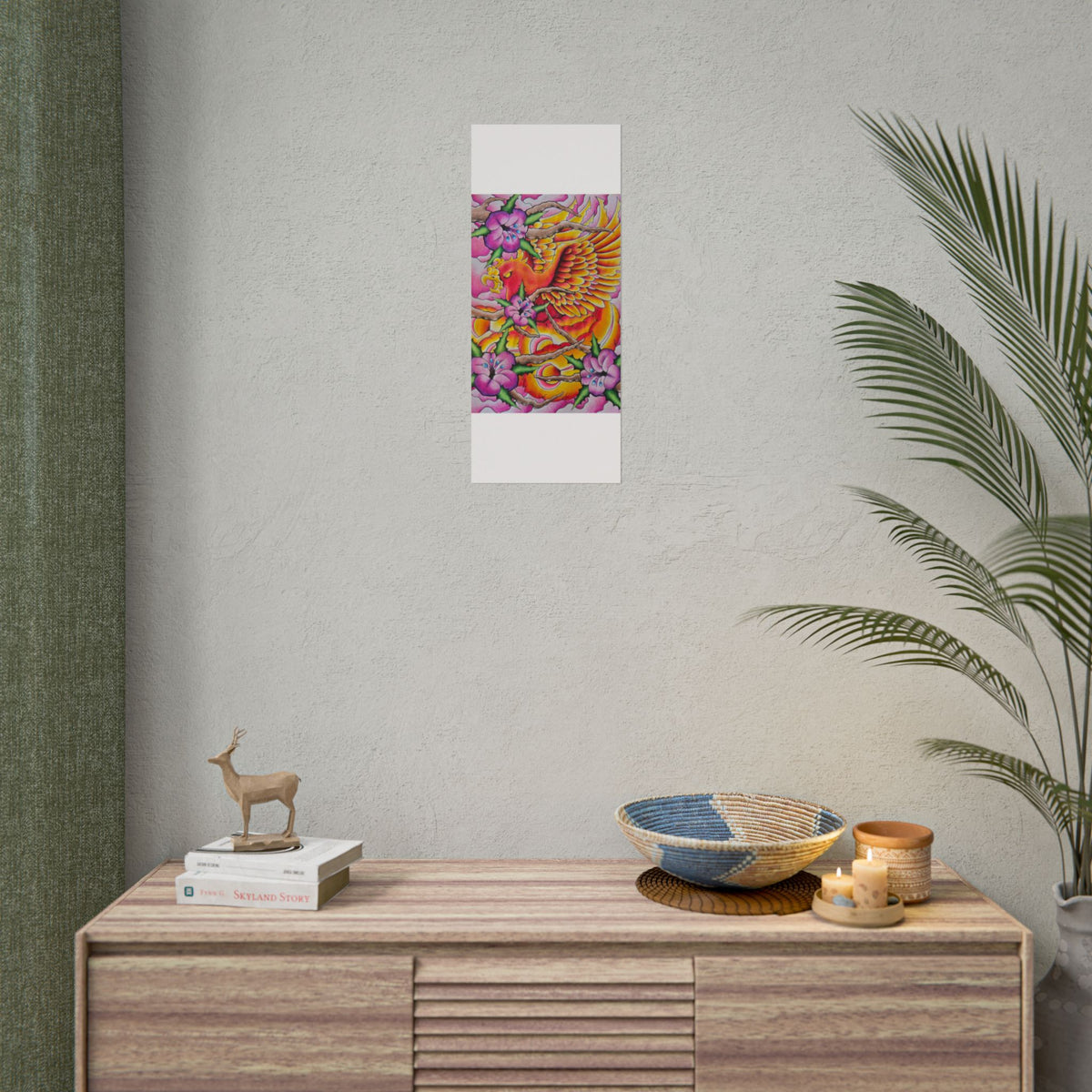 Phoenix Floral Art Poster — Vibrant Tattoo-Style Rolled Print