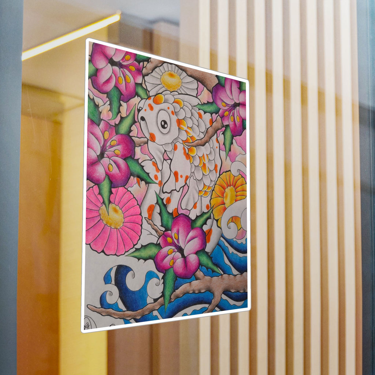 Koi & Cherry Blossom Vinyl Sticker — Kiss-Cut Decorative Decal