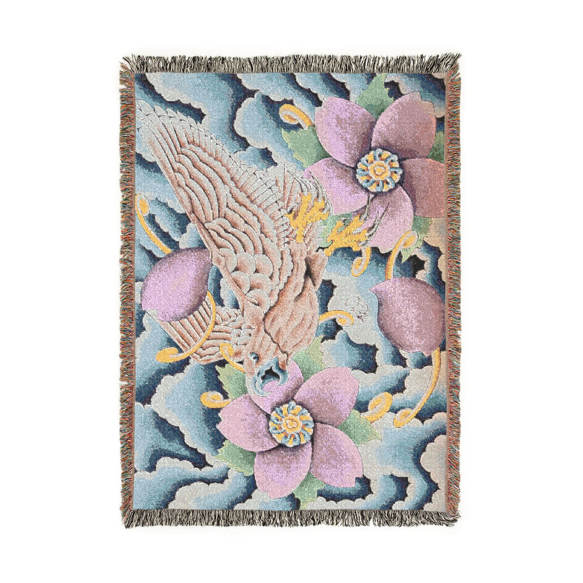 Floral Bird Woven Blanket — Vintage Botanical Throw for Living Room & Gift