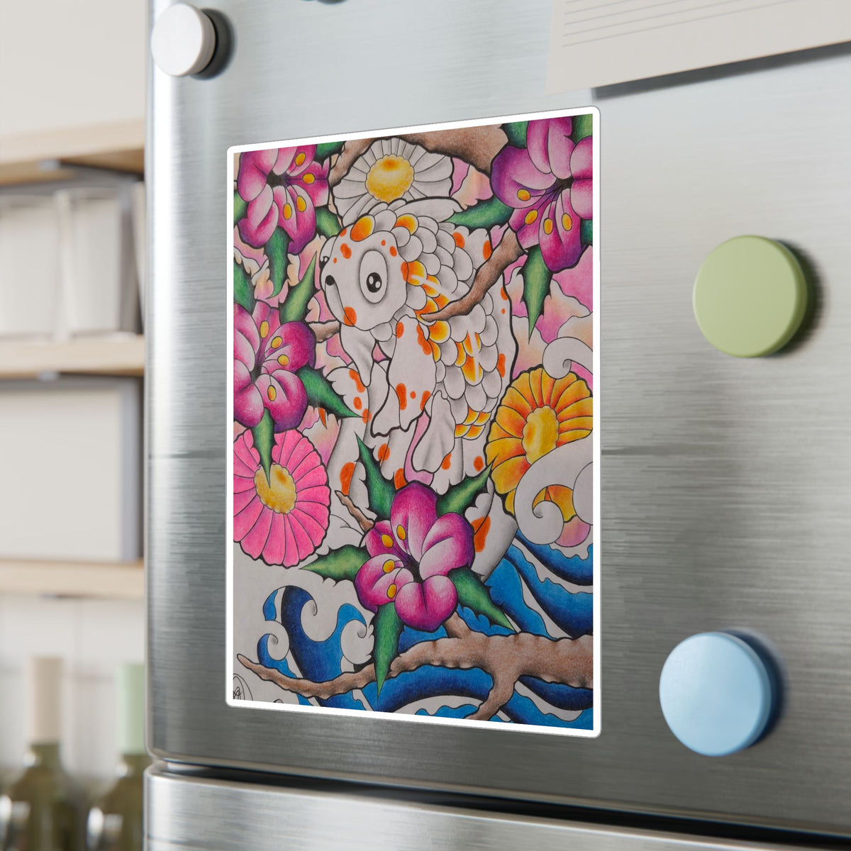 Koi & Cherry Blossom Vinyl Sticker — Kiss-Cut Decorative Decal
