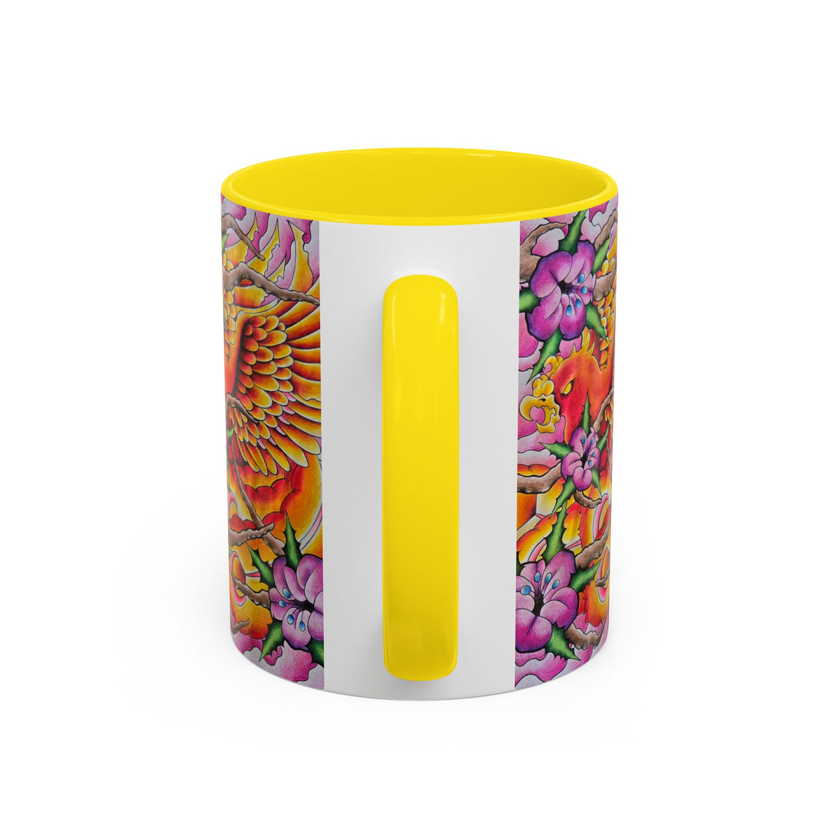 Phoenix Floral Coffee Mug — Colorful Tattoo-Style Ceramic Accent Mug