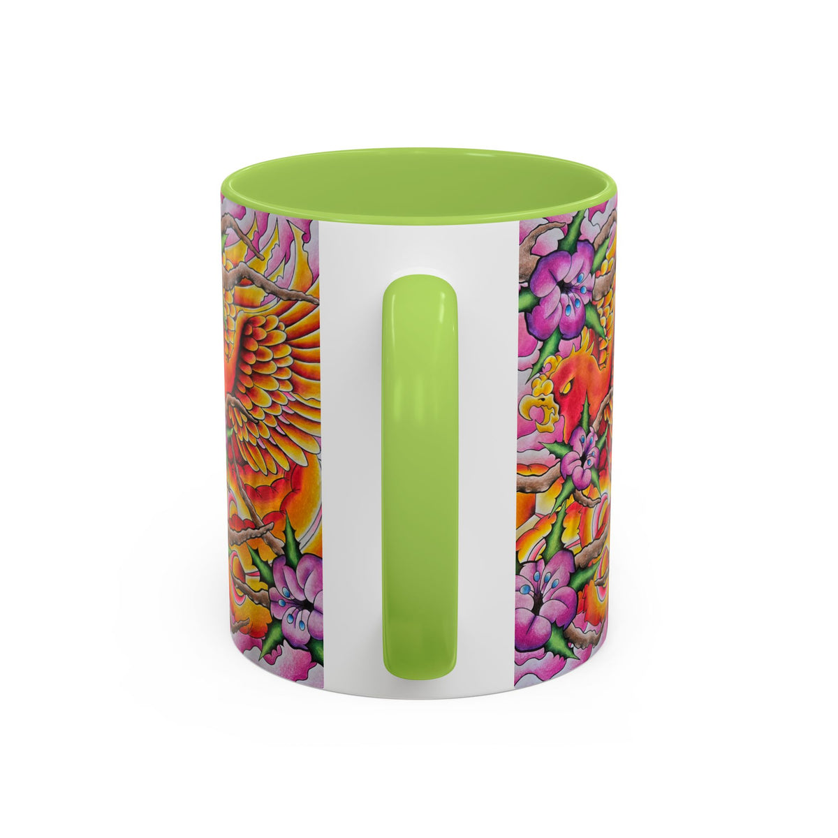 Phoenix Floral Coffee Mug — Colorful Tattoo-Style Ceramic Accent Mug