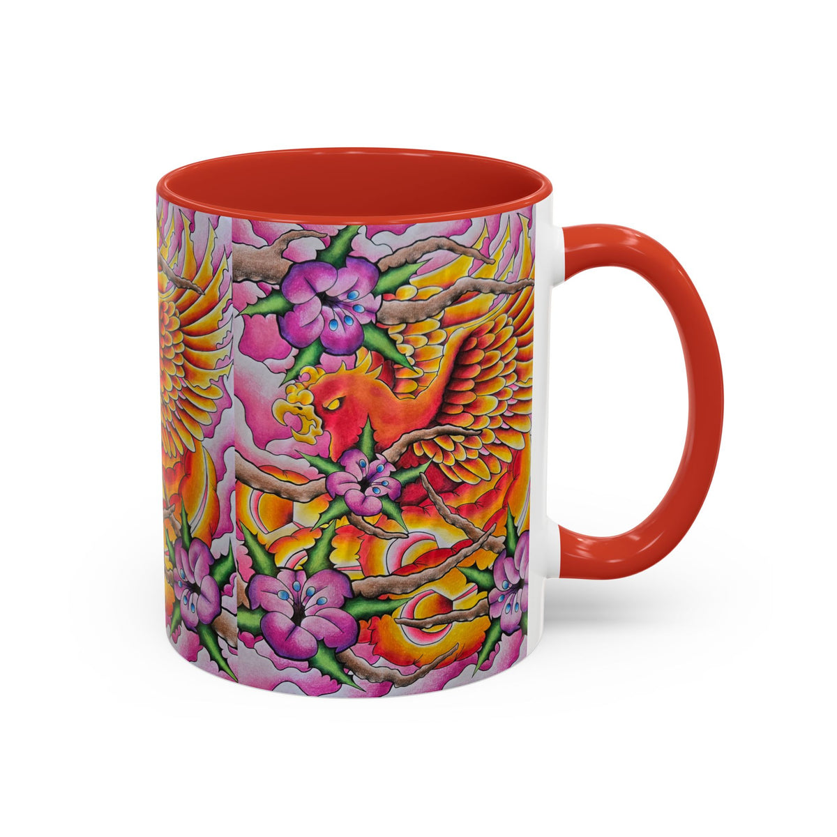 Phoenix Floral Coffee Mug — Colorful Tattoo-Style Ceramic Accent Mug