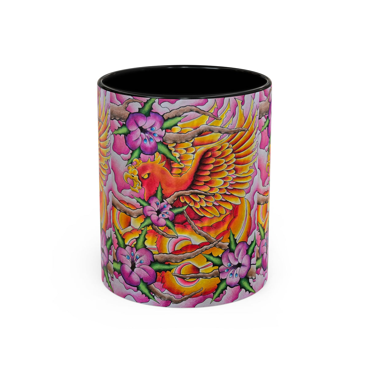 Phoenix Floral Coffee Mug — Colorful Tattoo-Style Ceramic Accent Mug