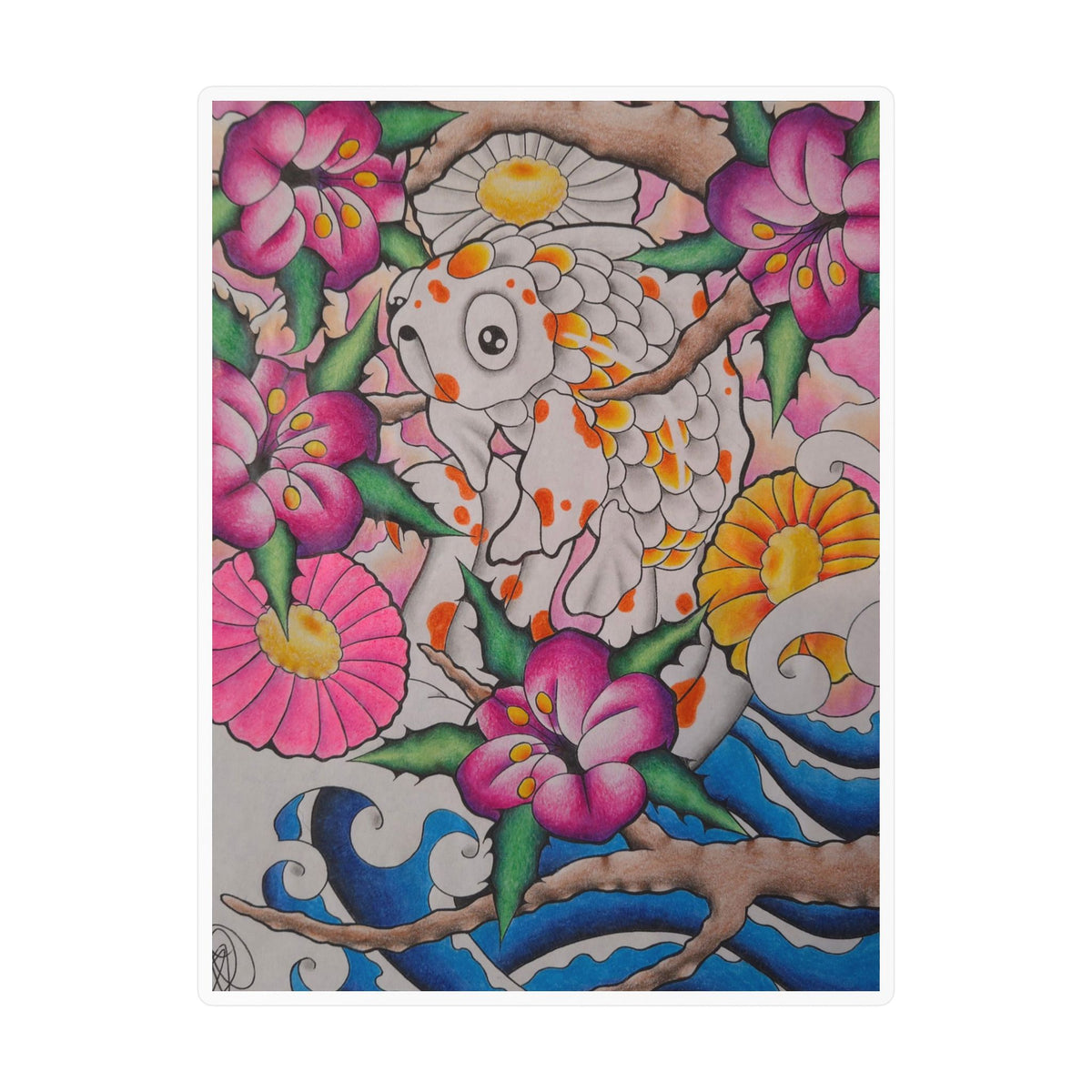 Koi & Cherry Blossom Vinyl Sticker — Kiss-Cut Decorative Decal