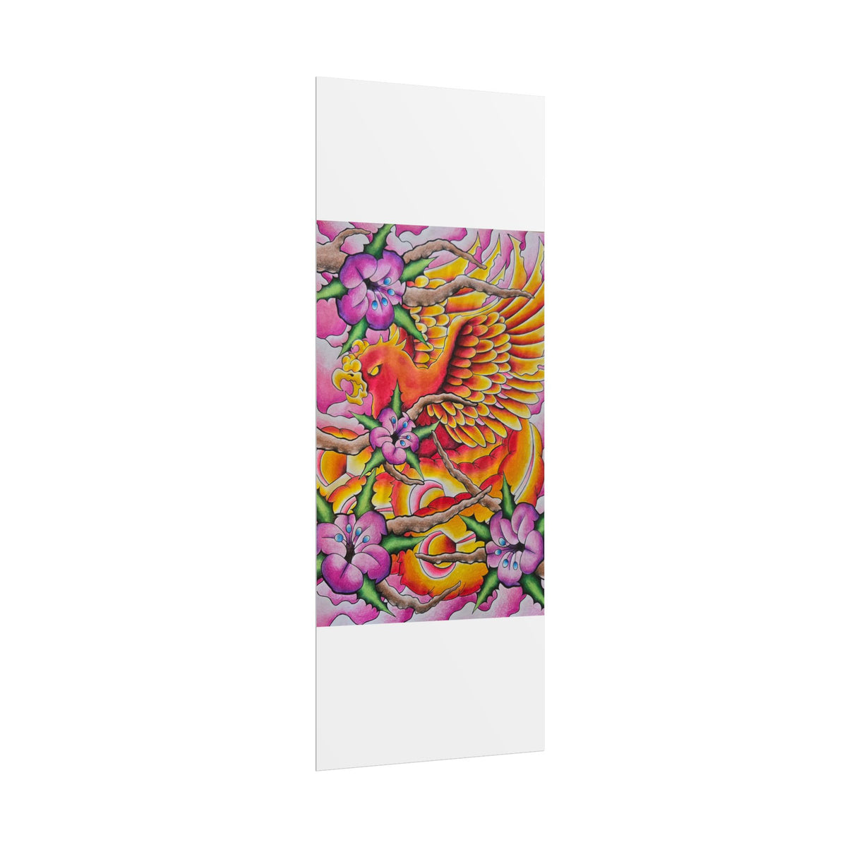 Phoenix Floral Art Poster — Vibrant Tattoo-Style Rolled Print