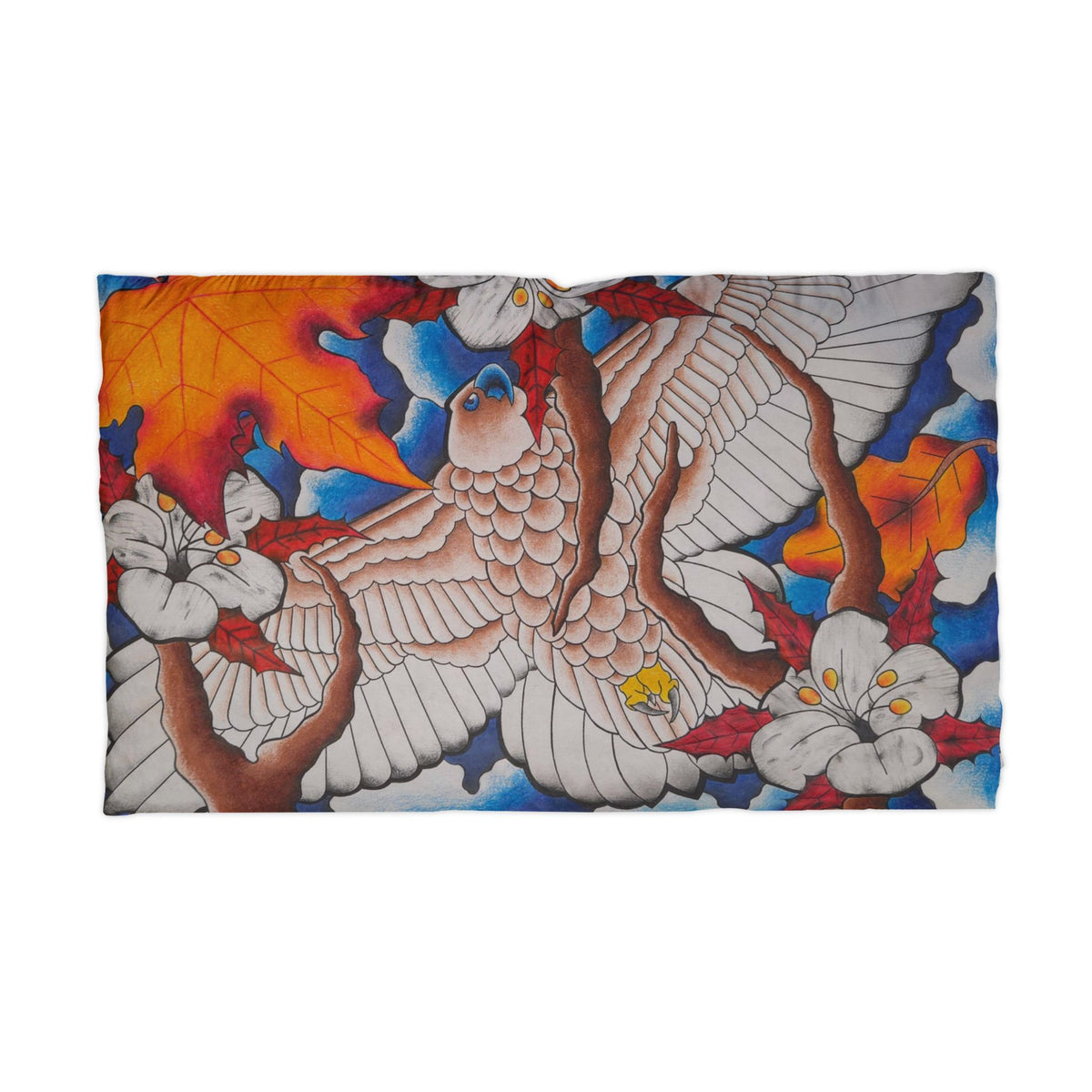 Autumn Hawk Microfiber Pillowcase — Vibrant Floral & Bird Double-Sided Print