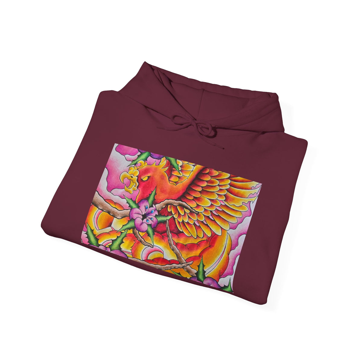 Phoenix Wings Hoodie — Vibrant Floral Phoenix Graphic Sweatshirt