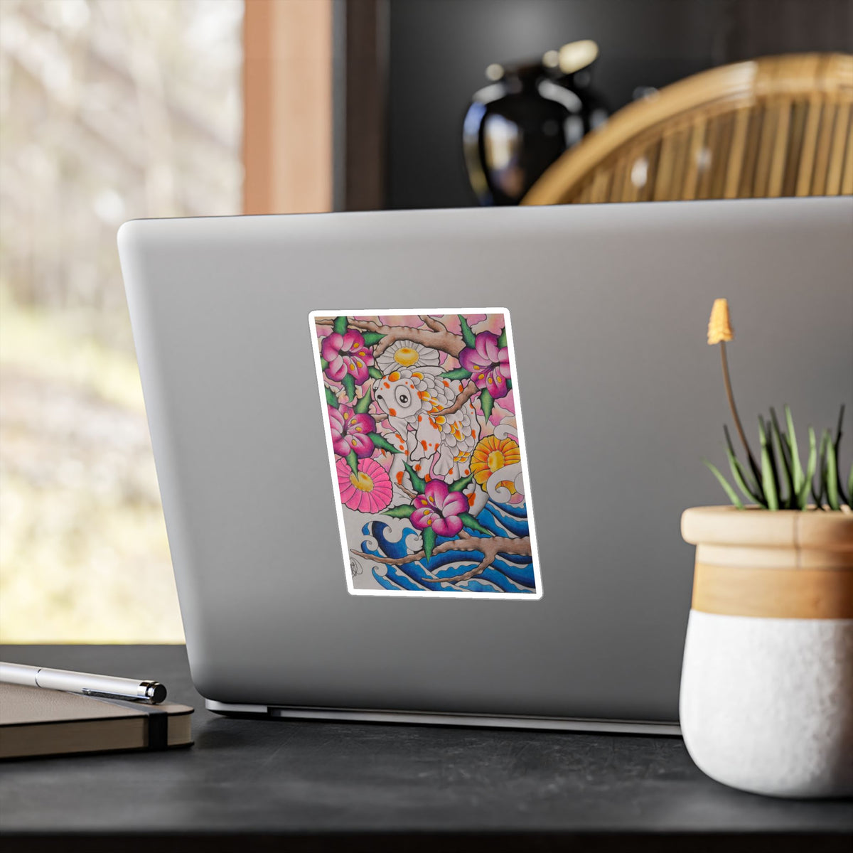Koi & Cherry Blossom Vinyl Sticker — Kiss-Cut Decorative Decal