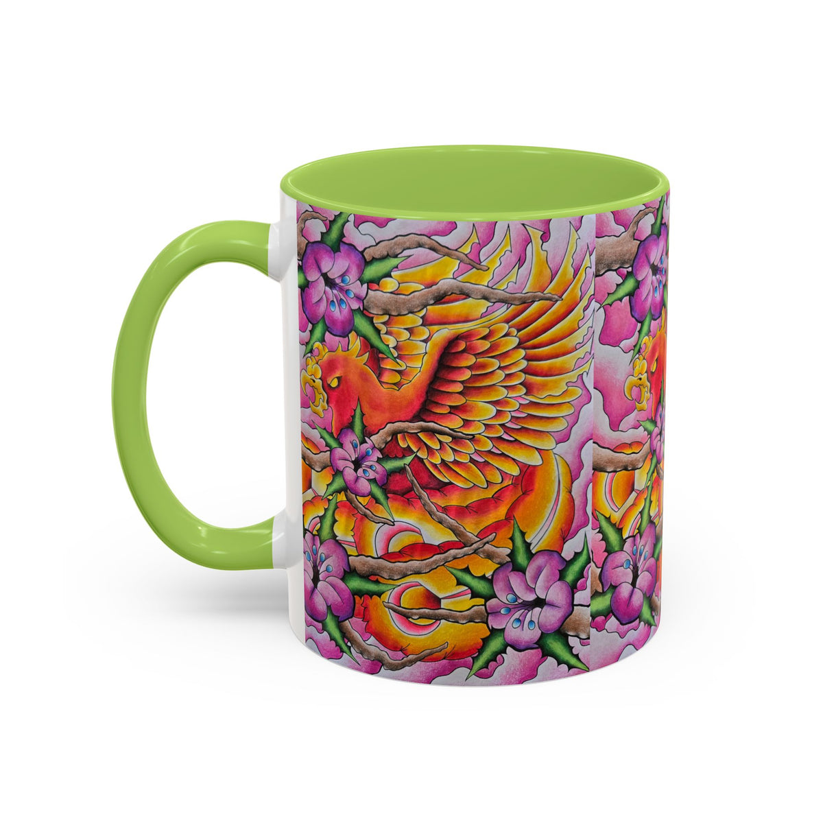 Phoenix Floral Coffee Mug — Colorful Tattoo-Style Ceramic Accent Mug