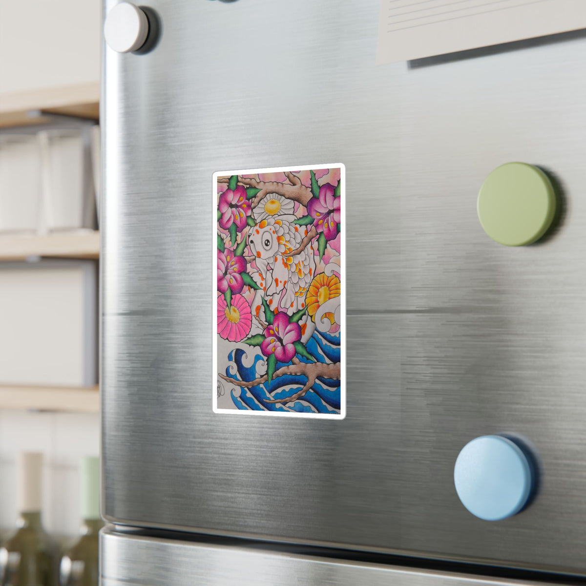 Koi & Cherry Blossom Vinyl Sticker — Kiss-Cut Decorative Decal