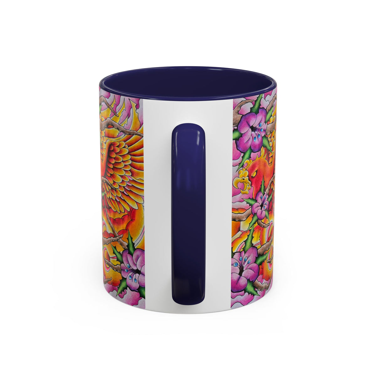 Phoenix Floral Coffee Mug — Colorful Tattoo-Style Ceramic Accent Mug