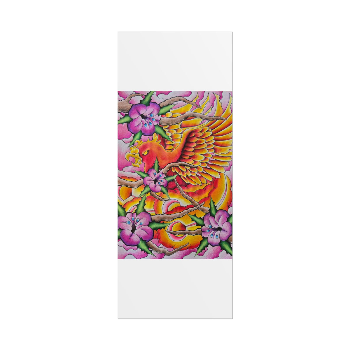 Phoenix Floral Art Poster — Vibrant Tattoo-Style Rolled Print