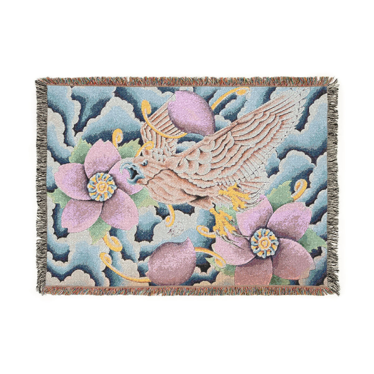 Floral Bird Woven Blanket — Vintage Botanical Throw for Living Room & Gift