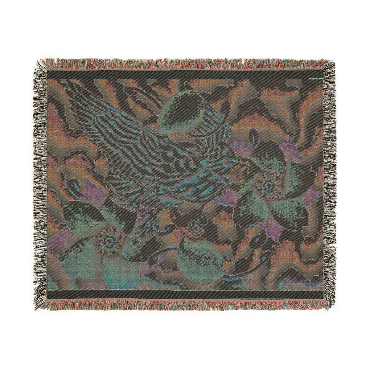 Floral Bird Woven Blanket — Vintage Botanical Throw for Living Room & Gift