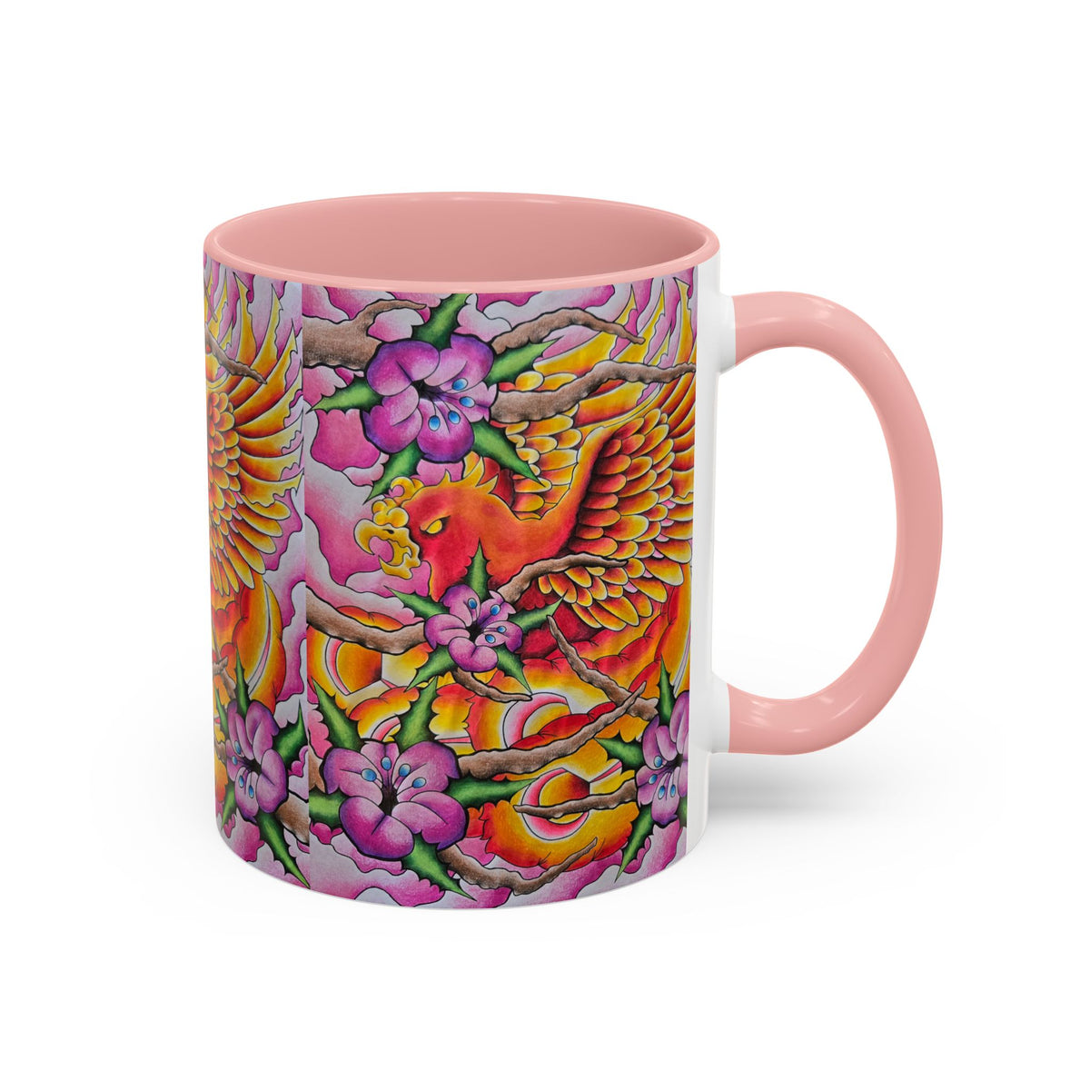 Phoenix Floral Coffee Mug — Colorful Tattoo-Style Ceramic Accent Mug