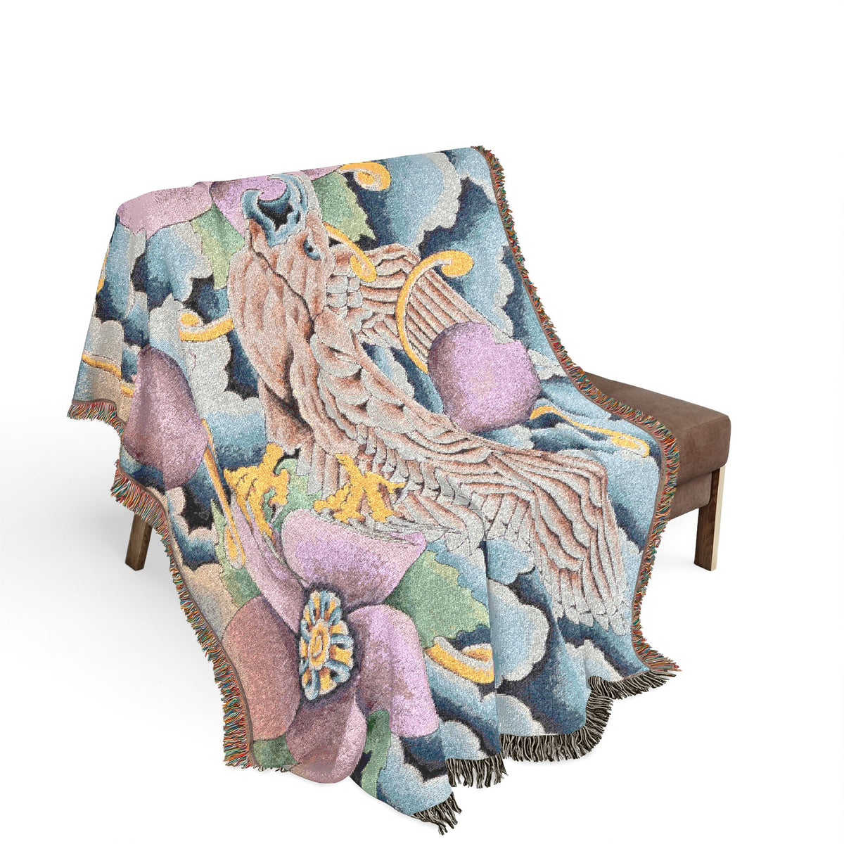 Floral Bird Woven Blanket — Vintage Botanical Throw for Living Room & Gift