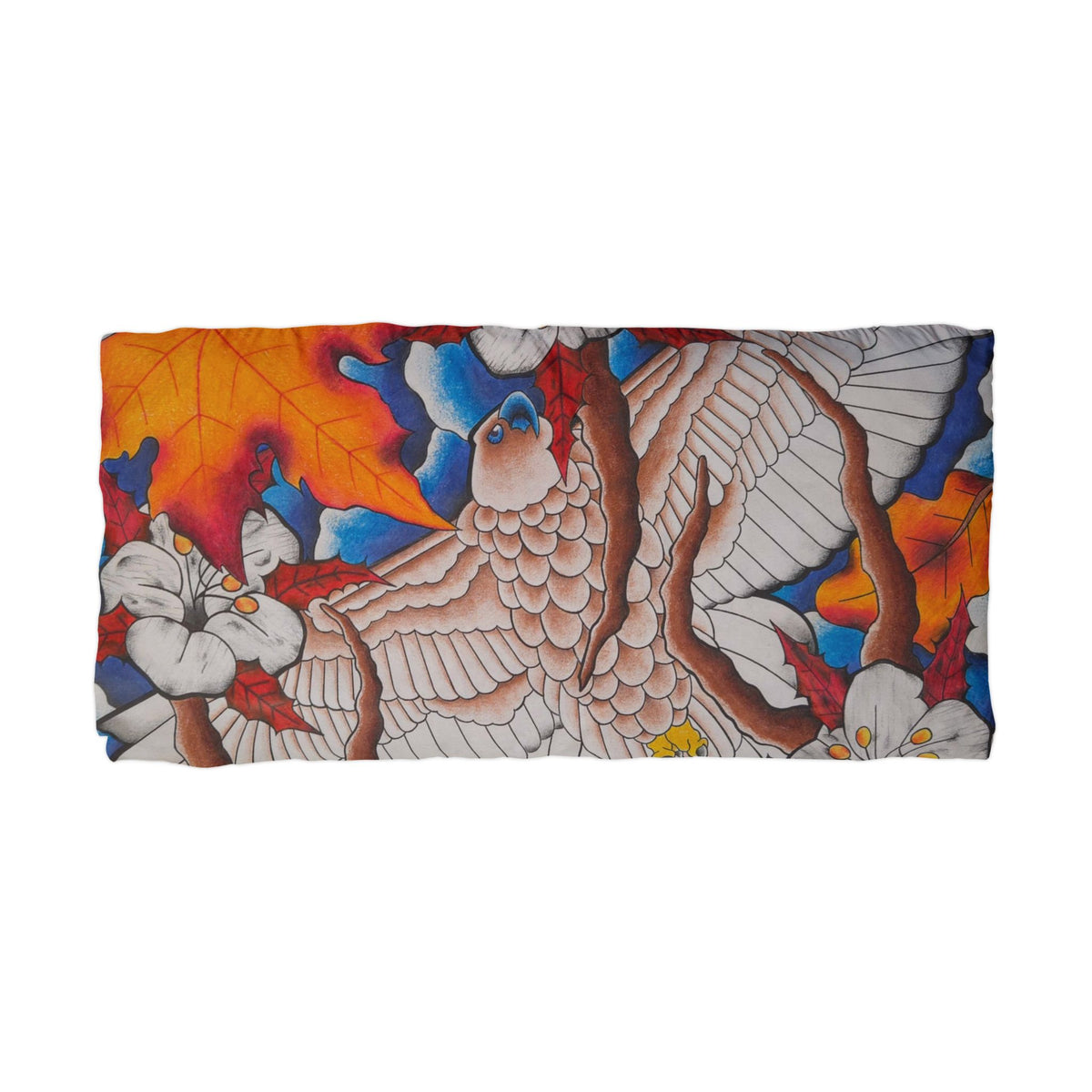 Autumn Hawk Microfiber Pillowcase — Vibrant Floral & Bird Double-Sided Print