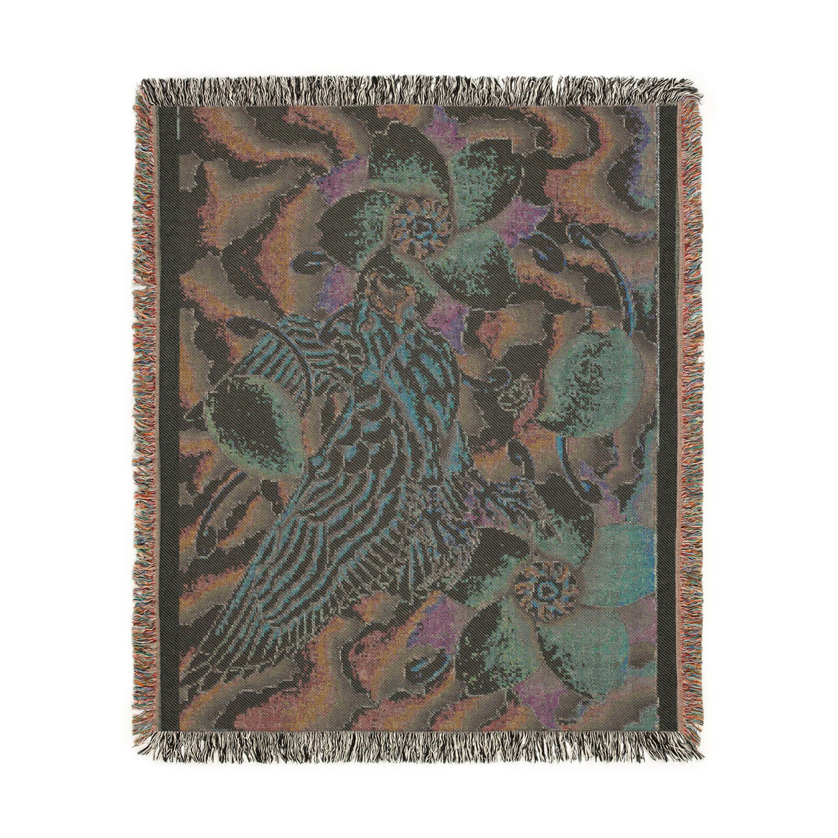 Floral Bird Woven Blanket — Vintage Botanical Throw for Living Room & Gift