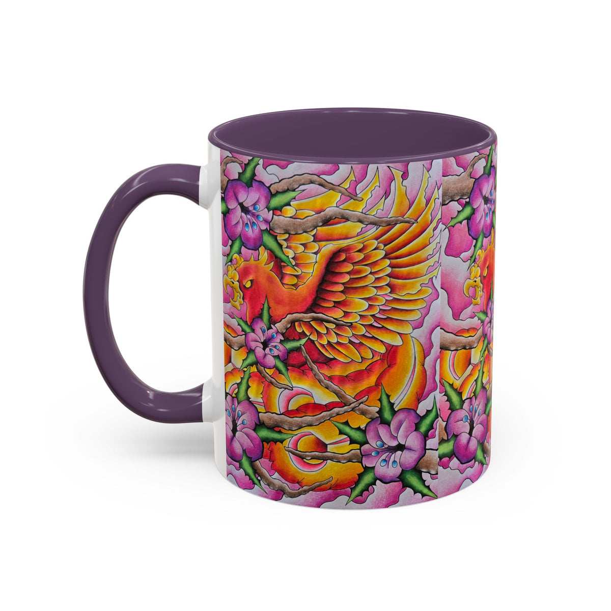 Phoenix Floral Coffee Mug — Colorful Tattoo-Style Ceramic Accent Mug