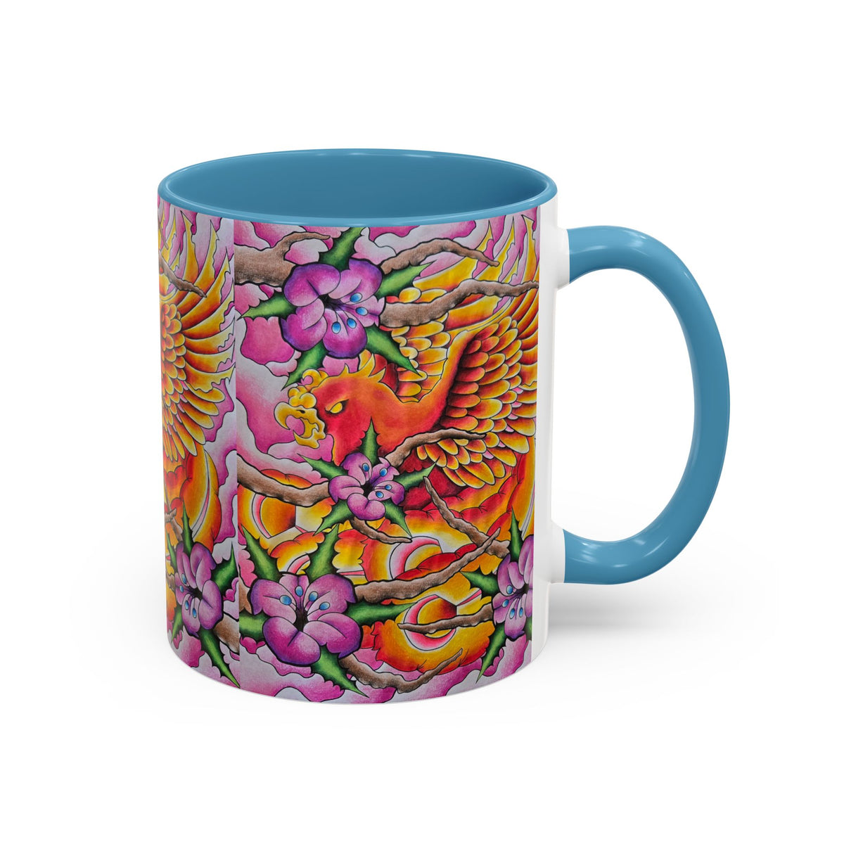 Phoenix Floral Coffee Mug — Colorful Tattoo-Style Ceramic Accent Mug