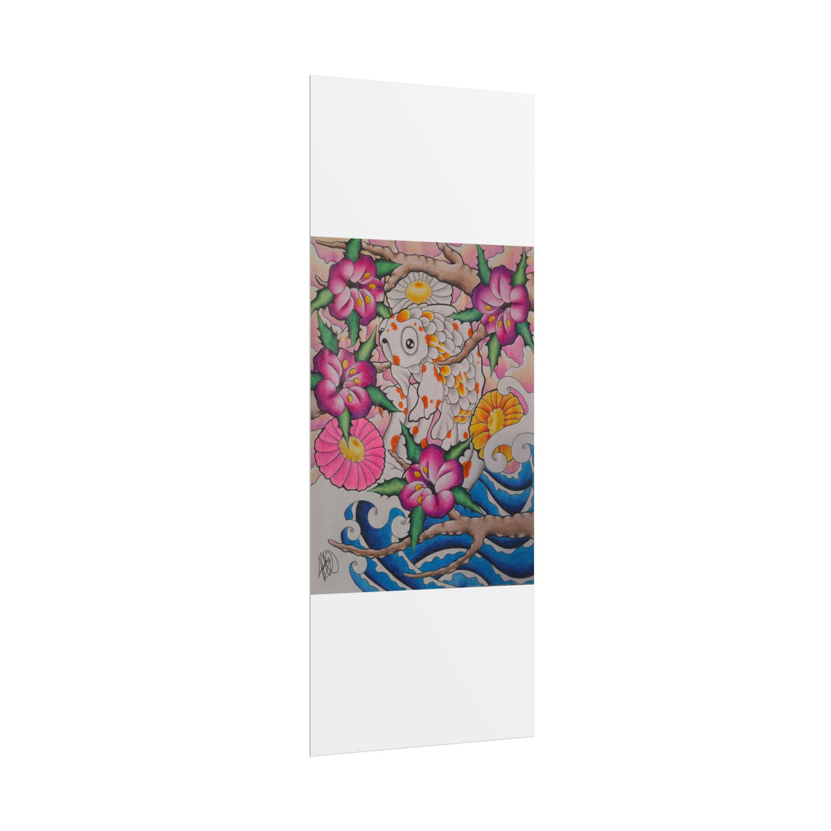 Koi & Cherry Blossom Art Poster — Japanese Tattoo Style Rolled Print