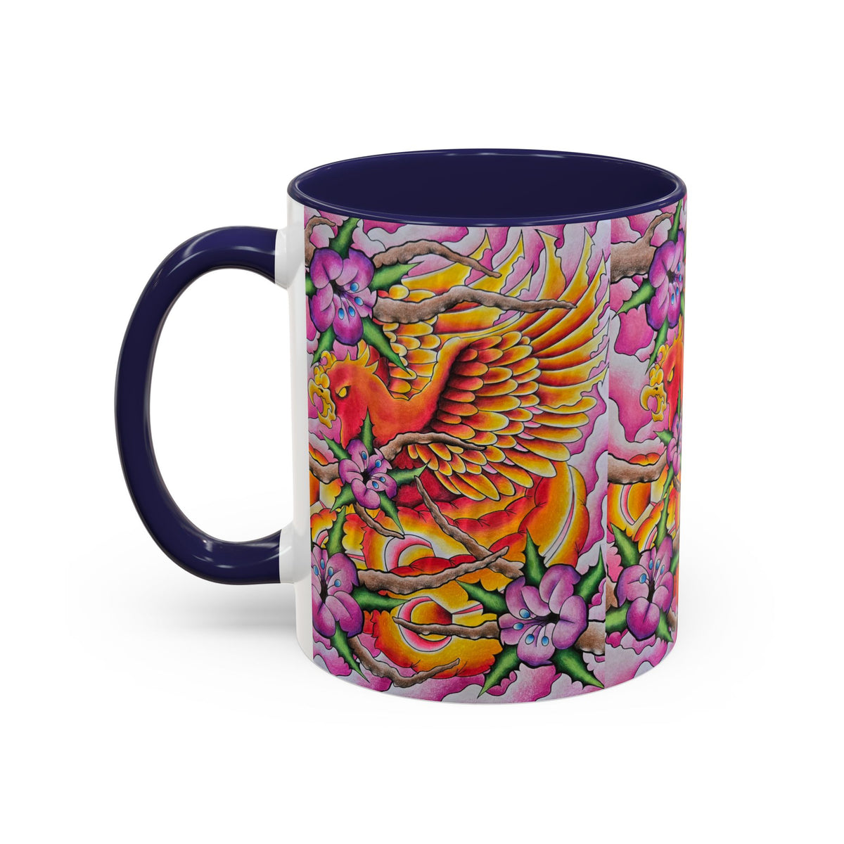 Phoenix Floral Coffee Mug — Colorful Tattoo-Style Ceramic Accent Mug