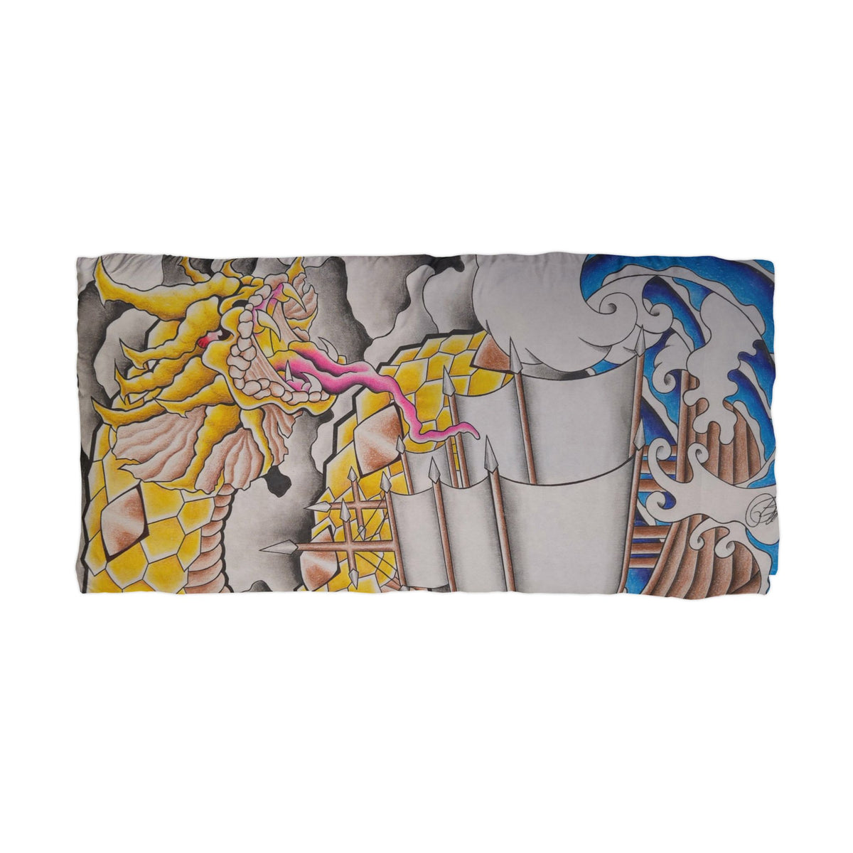 Dragon Tattoo Pillowcase — Yellow Japanese Wave Microfiber Pillowcase