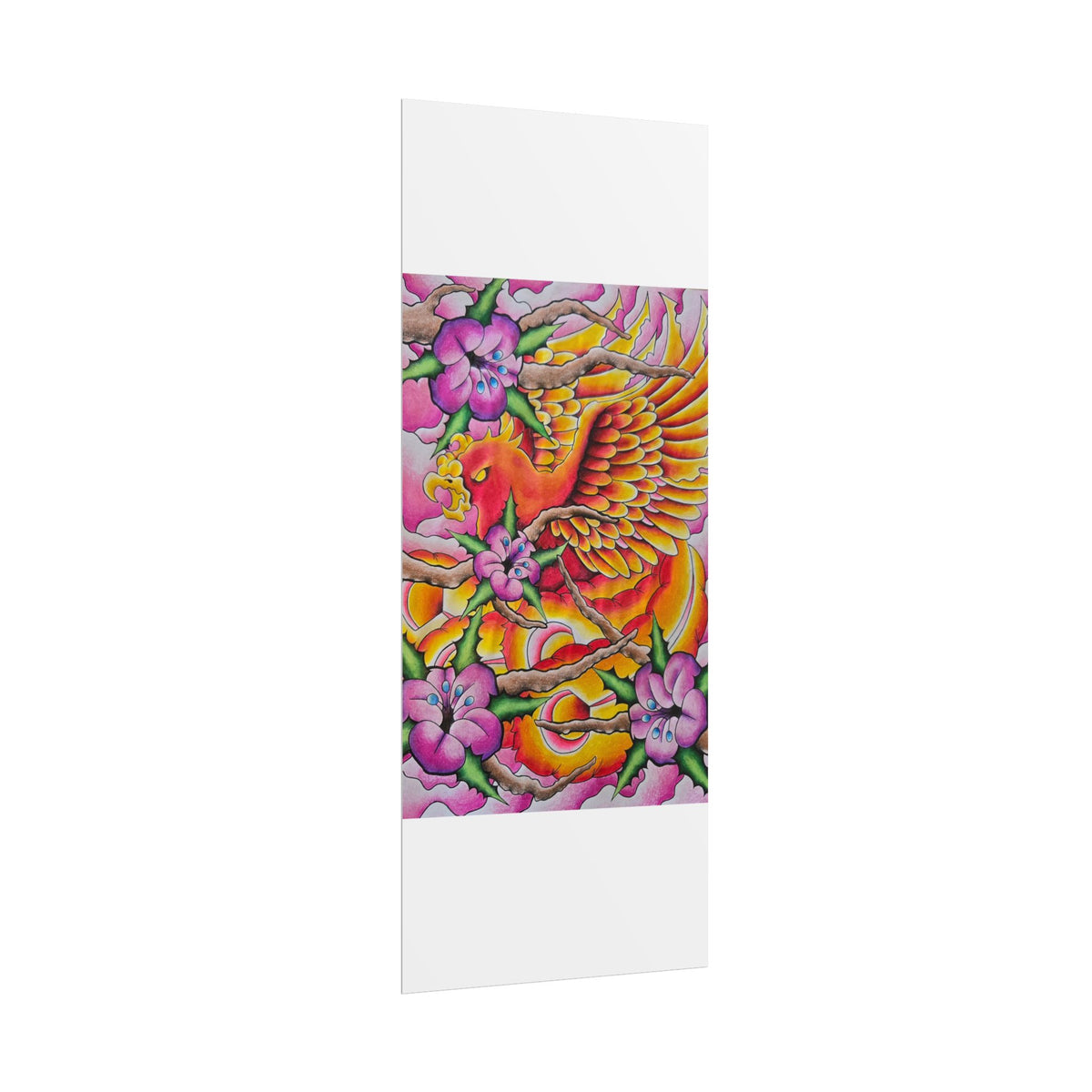 Phoenix Floral Art Poster — Vibrant Tattoo-Style Rolled Print